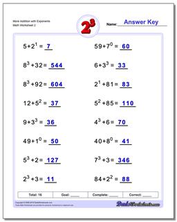exponent problems worksheet