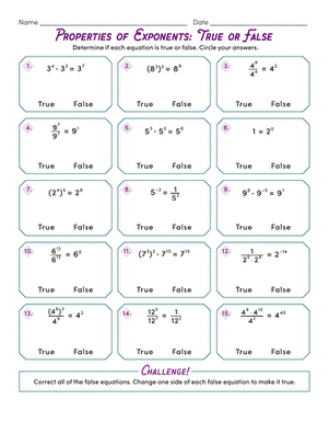 exponent properties worksheet answers