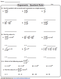 Laws of Exponents Worksheets