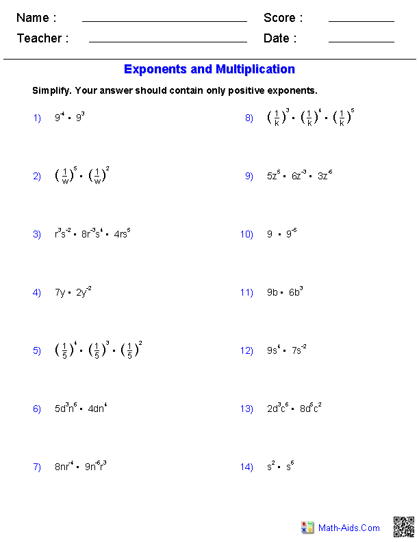 exponent rules worksheet 8th grade