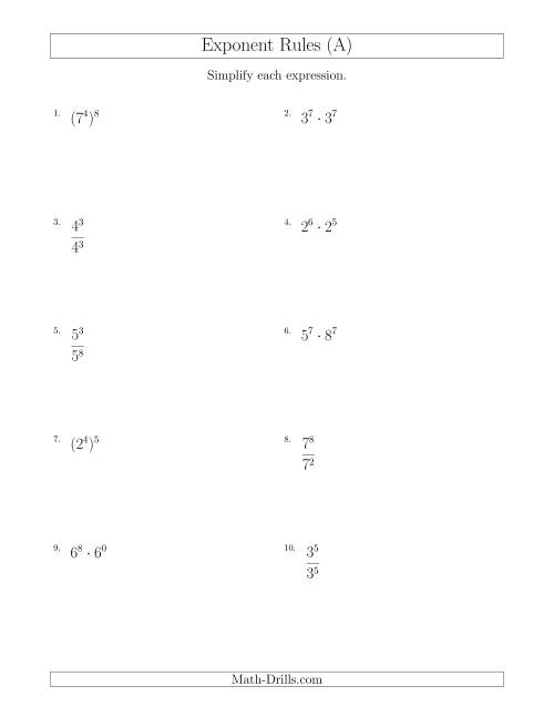 Mixed Exponent Rules (All Positive) (A)