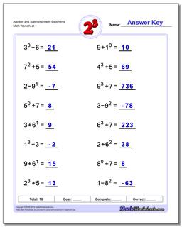 exponent worksheet answer key