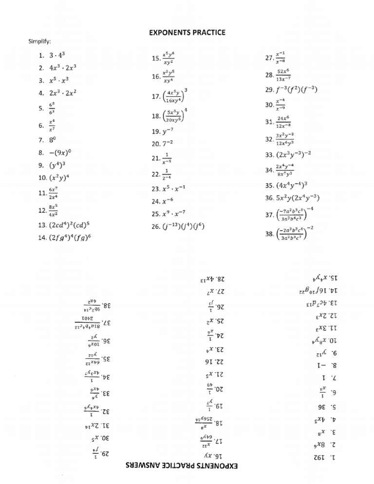 Exponents Practice With Answer Key | PDF