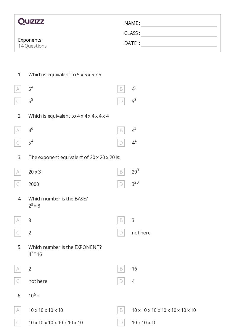 50+ Exponents worksheets for 4th Grade on Quizizz | Free &  Printable