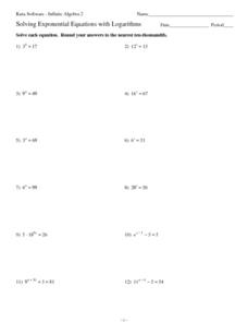 Solving Exponential Equations with Logarithms Worksheet for 11th ...