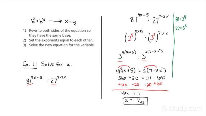 Solving an Exponential Equation by Finding Common Bases for Linear ...