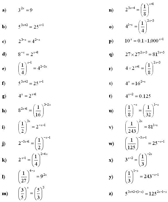 Math Exercises &  Math Problems: Exponential Equations and Inequalities