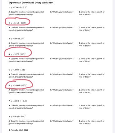 exponential functions growth and decay worksheet answers