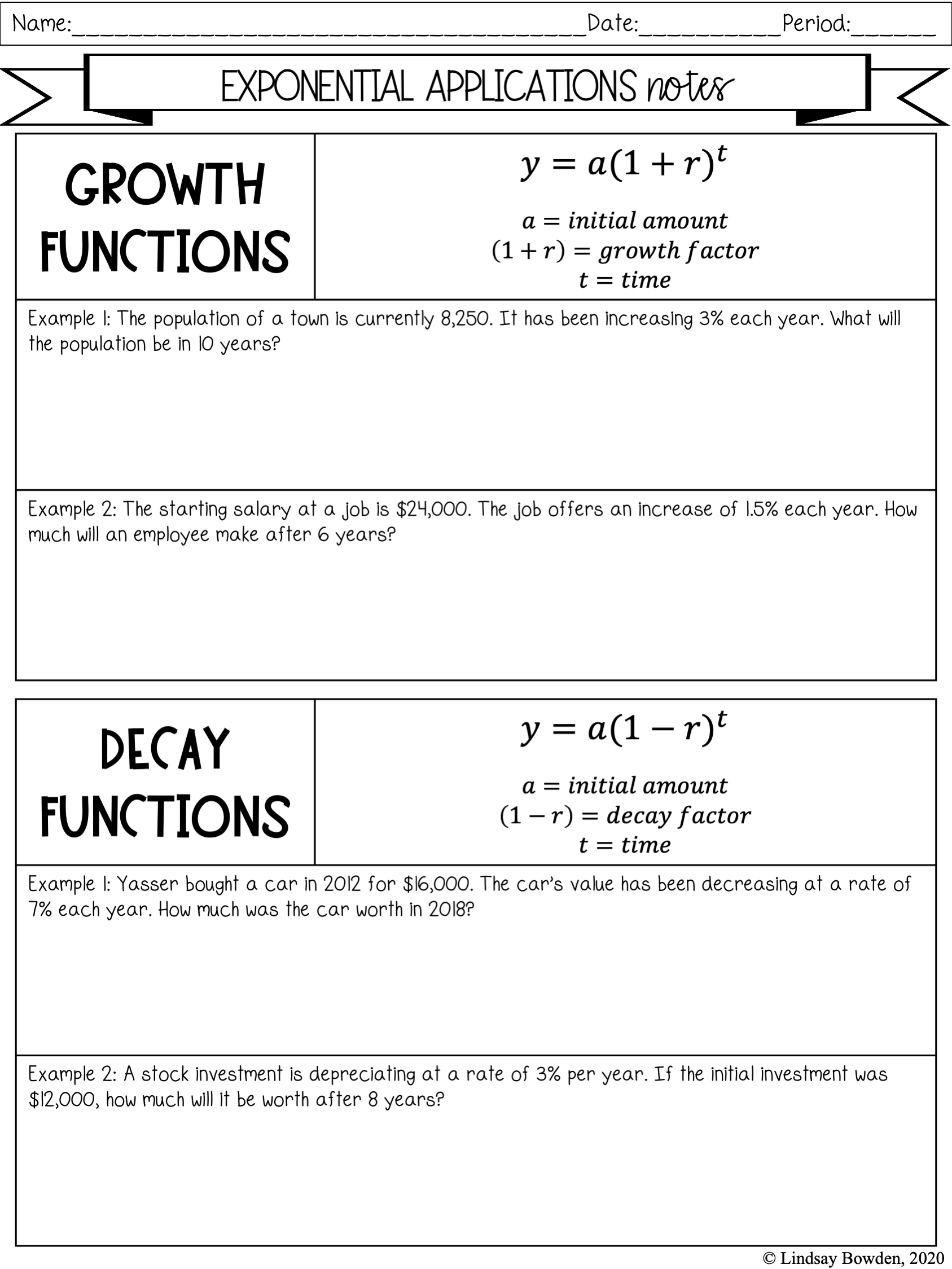 exponential functions growth and decay worksheet answers