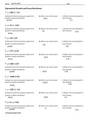 exponential functions growth and decay worksheet answers