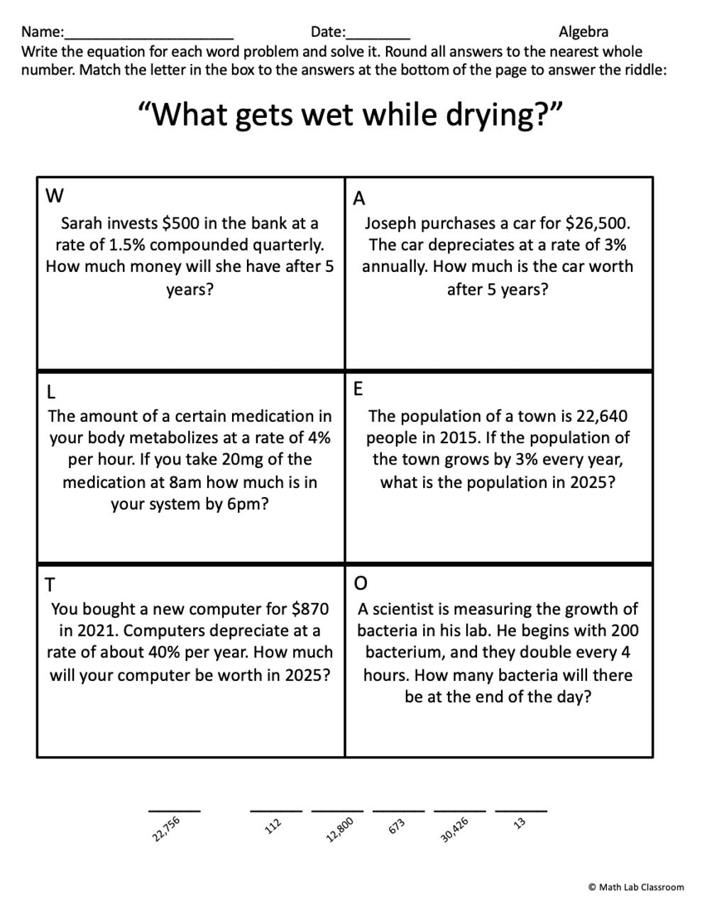 exponential functions growth and decay worksheet answers