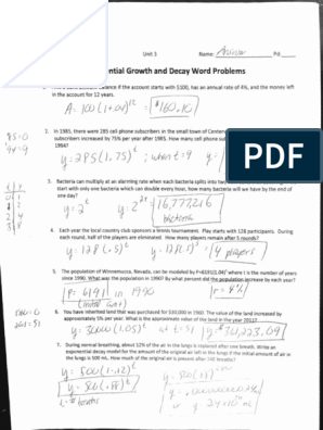 PC Expo Growth and Decay Word Problems Solutions | PDF | Teaching ...