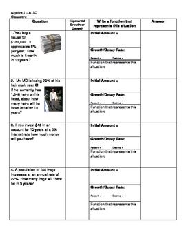 exponential growth and decay worksheet algebra 1 answers