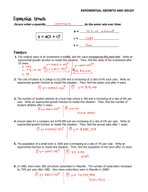 exponential growth and decay worksheet answers