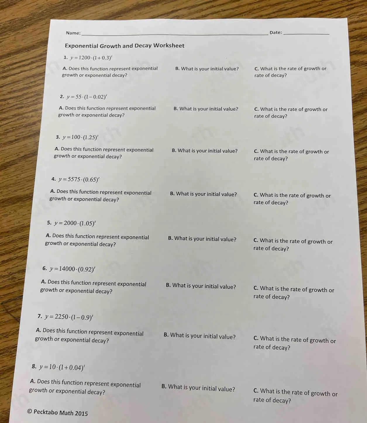 exponential growth and decay worksheet answers