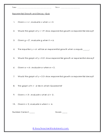 Exponential Growth and Decay Worksheets