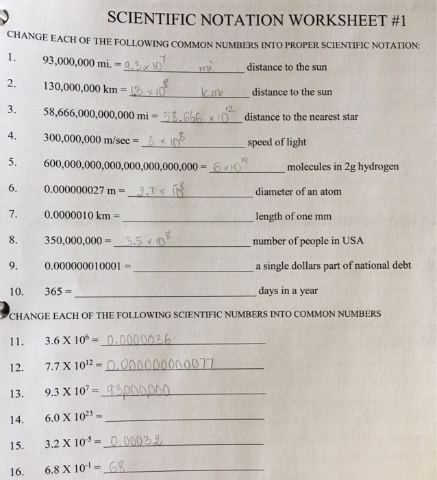 Solved SCIENTIFIC NOTATION WORKSHEET #1 ANGE EACH OF THE | Chegg.com