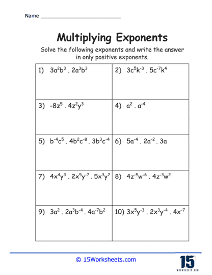 exponents and division worksheet answers