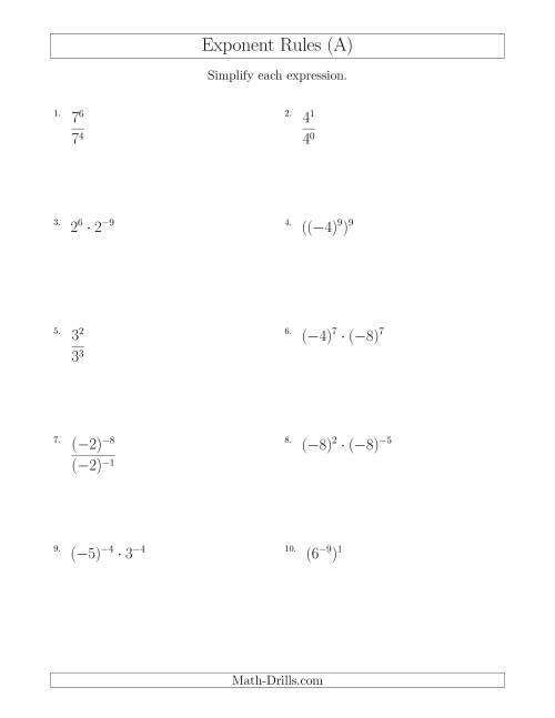 exponents and division worksheet answers