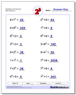 exponents and multiplication worksheet answers