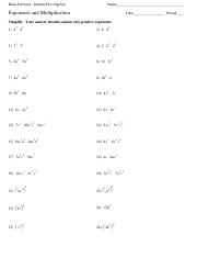 exponents and multiplication worksheet answers
