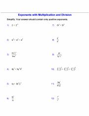 exponents and multiplication worksheet answers