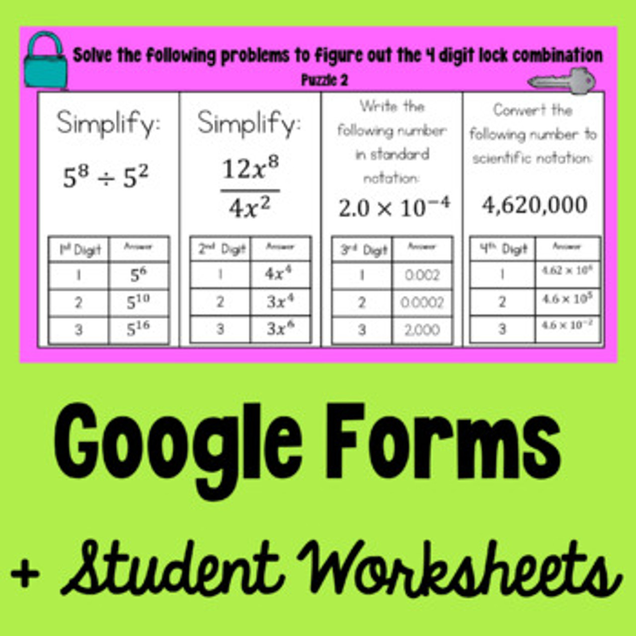 Properties of Exponents &  Scientific Notation - Digital Escape Room Google  Forms