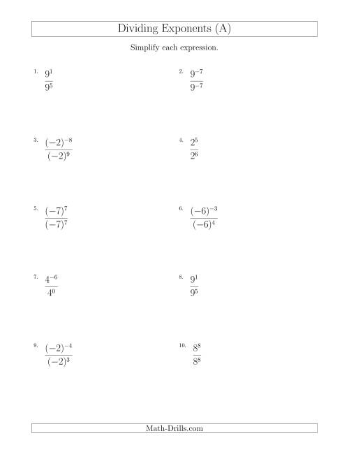 Dividing Exponents With a Larger or Equal Exponent in the Divisor ...