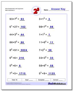 Exponents Worksheets: Multiplication with Exponents
