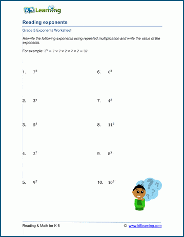 exponents practice worksheet
