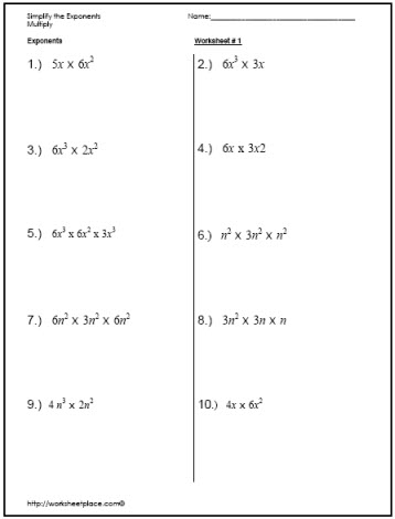 Simplify Exponents Worksheets