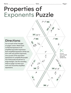 Properties of Exponents Puzzle | Worksheet 