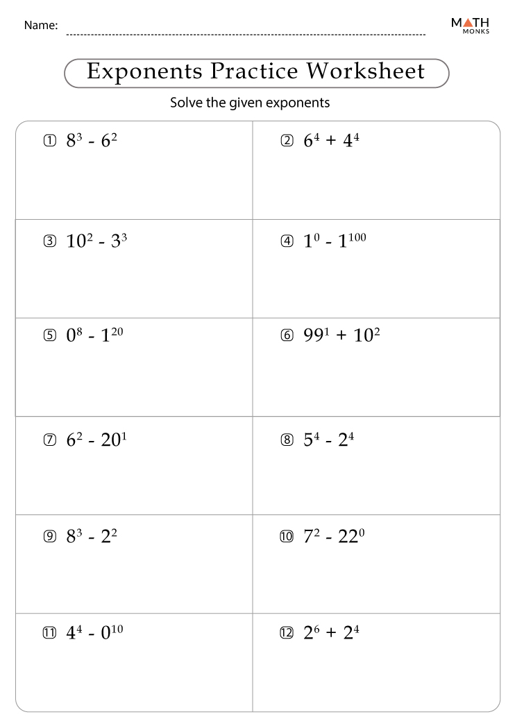 Exponents Worksheets with Answer Key