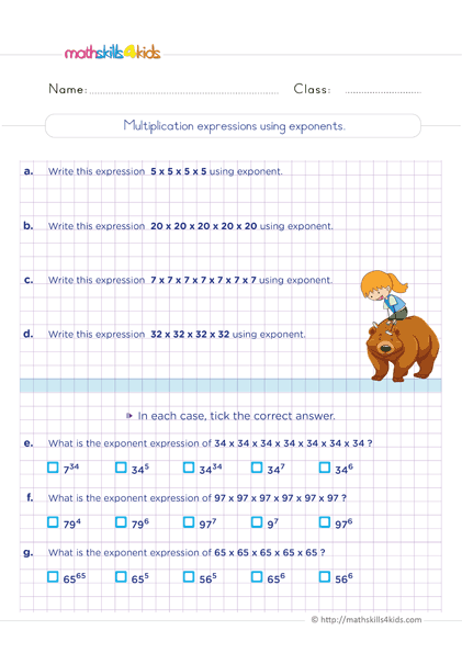 exponents worksheet 6th grade