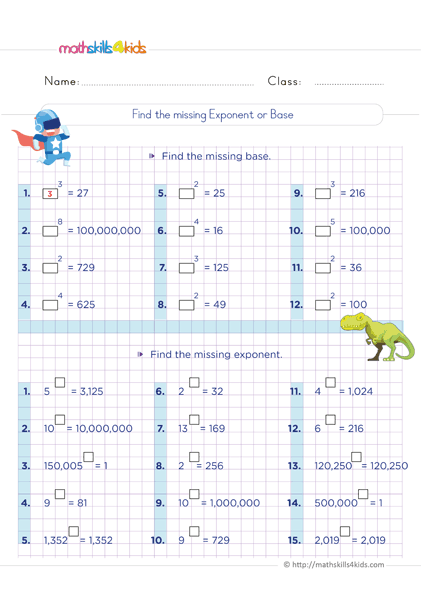 exponents worksheet 6th grade