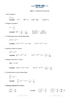 Worksheet: Algebra Exponent Rules and Properties Sheet | Algebra ...