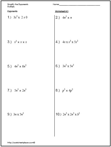 Simplify Exponents Worksheets