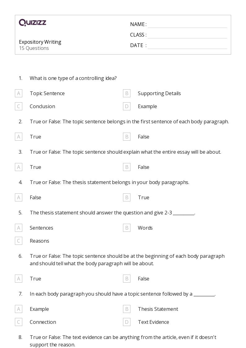 expository writing worksheet
