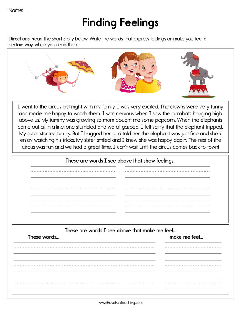 Finding Feelings Worksheet  