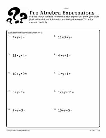 Evaluate the Expression Worksheet 8 Worksheets