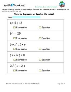 expressions and equations 6th grade worksheet