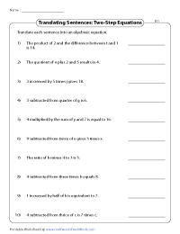 Translating Phrases into Algebraic Expressions Worksheets