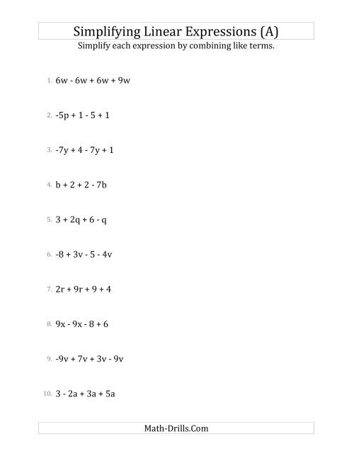 Simplifying Linear Expressions with 4 Terms (A)