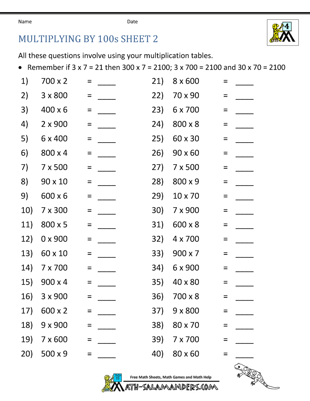 Multiplying by Multiples of 10