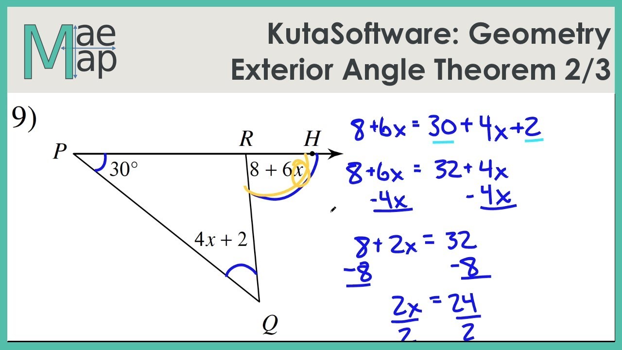 KutaSoftware: Geometry- Exterior Angle Theorem Part 2