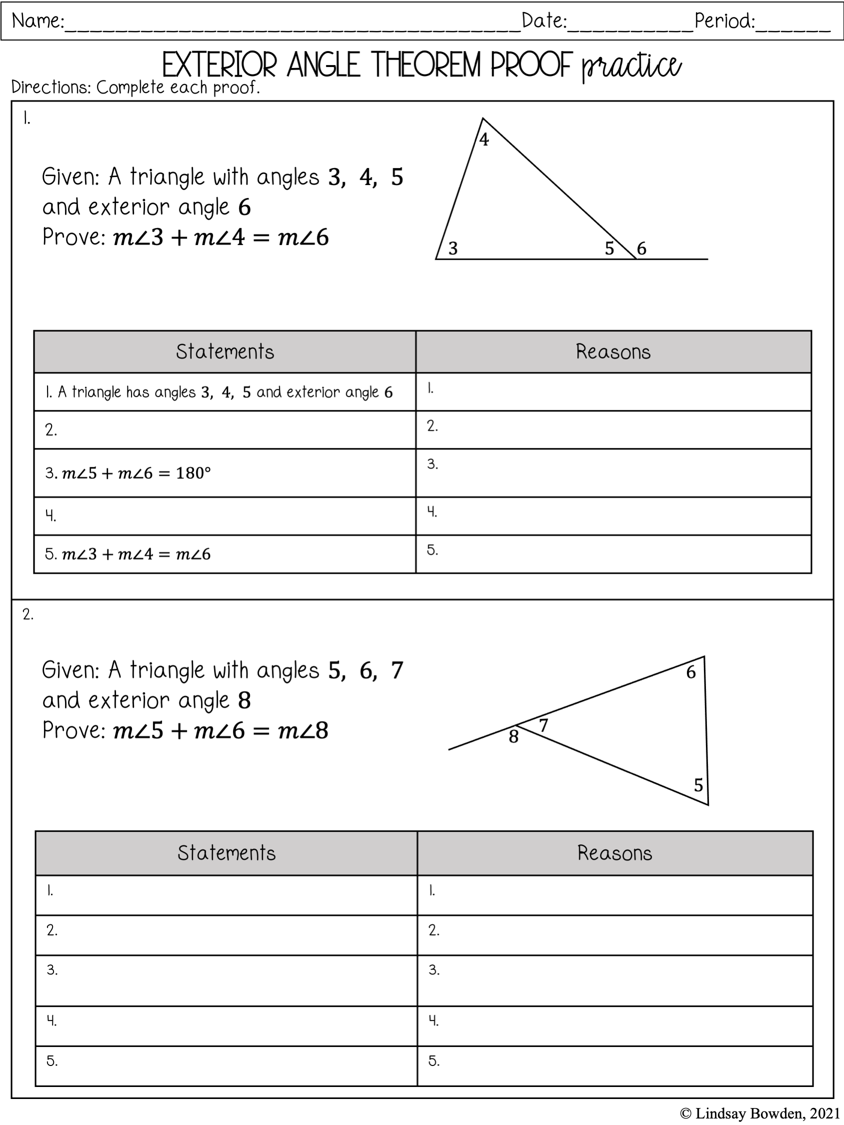 Exterior Angle Theorem Notes &  Worksheets - Lindsay Bowden