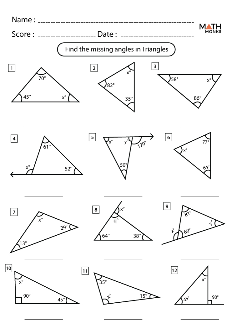 Angles in a Triangle Worksheets - Math Monks