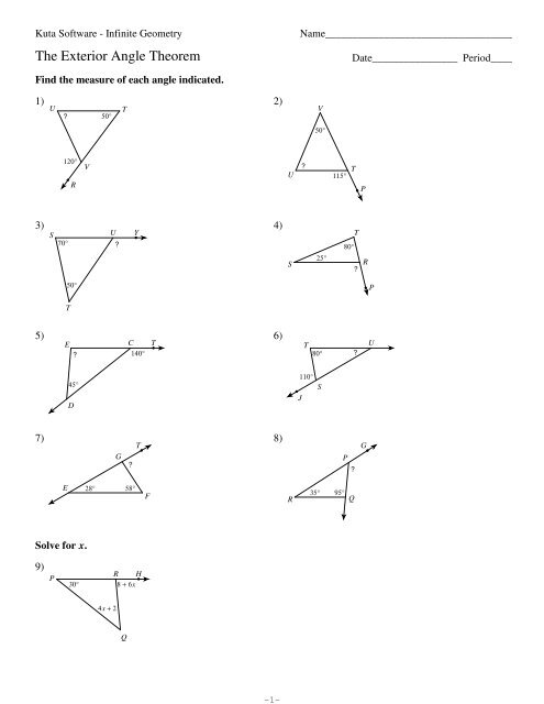 exterior angles of a triangle worksheet