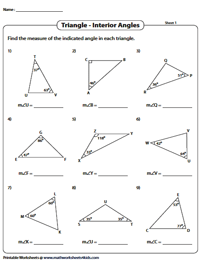 Angle Sum Property and Exterior Angle Theorem | Triangle Worksheets