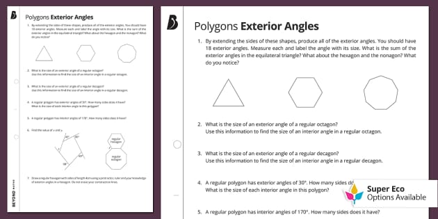 Polygons: Exterior Angles Worksheet | Angles | Beyond Maths